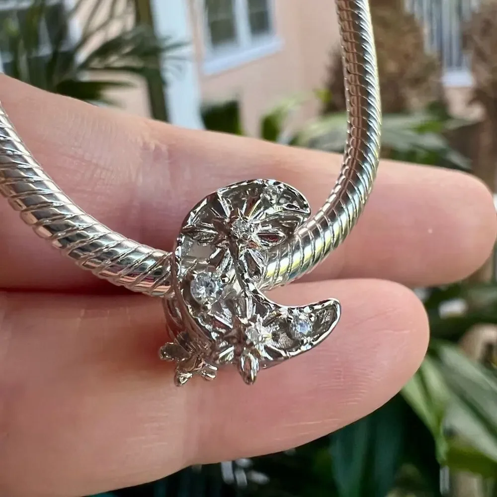Silver Opalescent Moon Charm